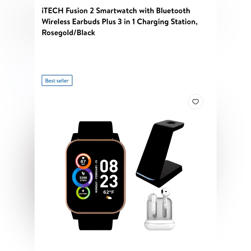 iTCH Fusion 2 Smartwatch with Bluetooth Wireless Earbuds & Charging Station